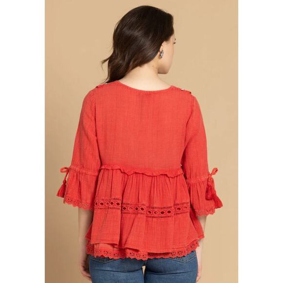 NWT Boutique Boho Women's Pinkilicious Babydoll Tassel top by Bohera - Picture 2 of 4